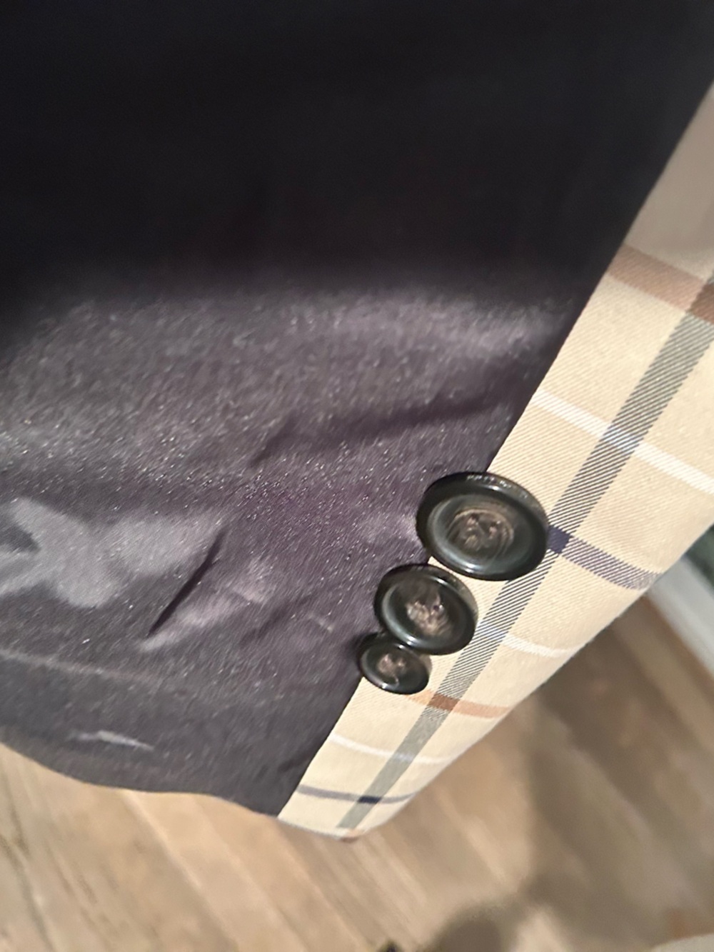 Coach plaid khaki short Trench Coat - Picture 5 of 14